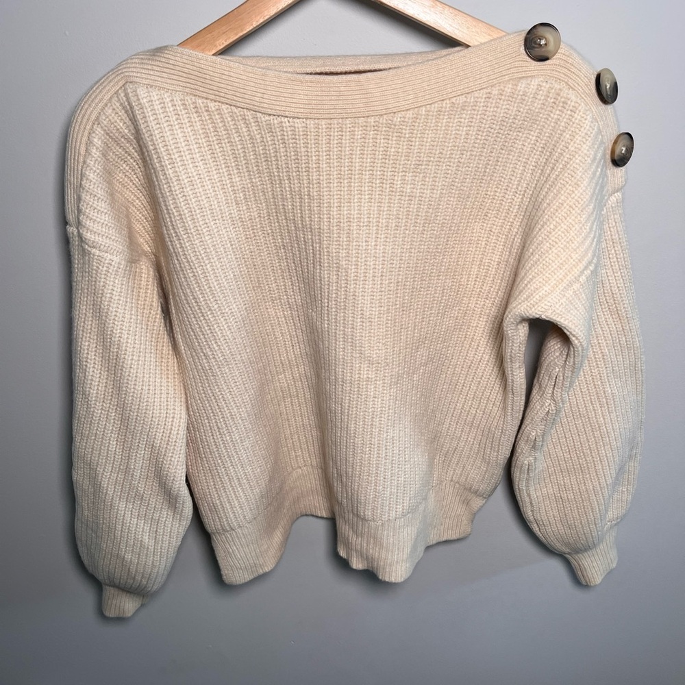 Madewell Merino Wool Off-the-Shoulder Cream Sweater‎ with Button Accents size sm